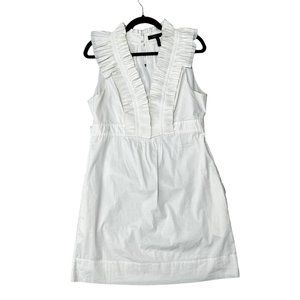 BCBG Maxazria White Sleeveless Ruffled Lined V-Neck Mini Dress Women's M 1586